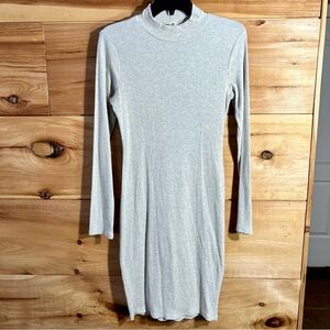 Heart & Hips Oatmeal Ribbed Knit Mockneck Dress Bodycon Indie Sleaze Minimalist